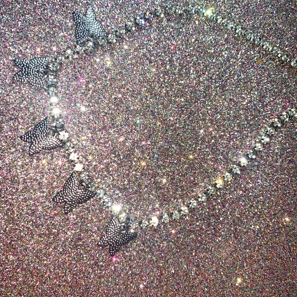 Shiny sliver butterfly choker